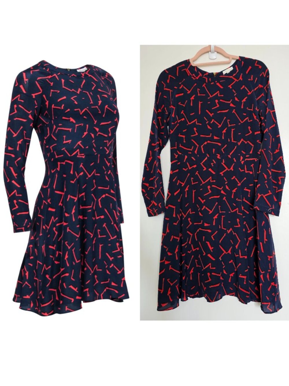 Shoshanna Carla Pritzker Print 100% Silk Long Sleeve Fit & Flare Mini Dress US4